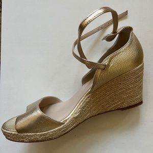 LK Bennet gold leather and rope wedge sandals, size 40 EU, 9 US